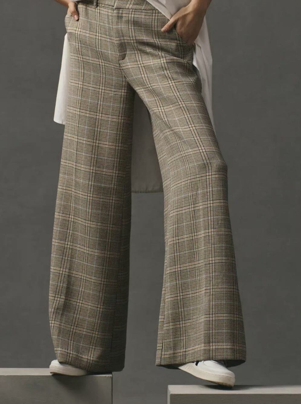 NWT $148 Maeve Anthropologie Plaid Wide Leg Dress Pants Size 12 New